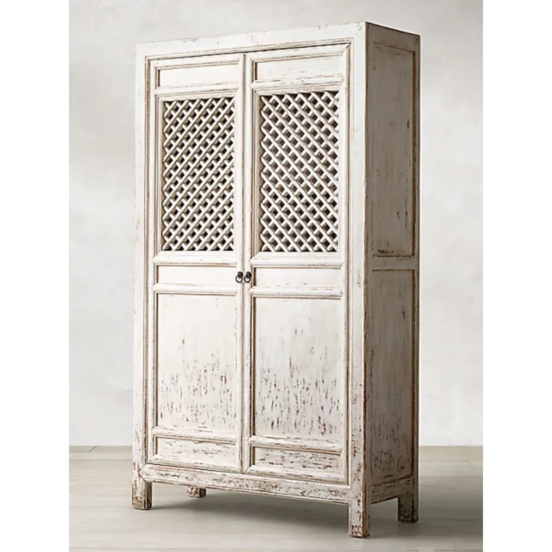 Rural retro double-door bookcase Classical solid wood wardrobe French oak home dining side cabinet