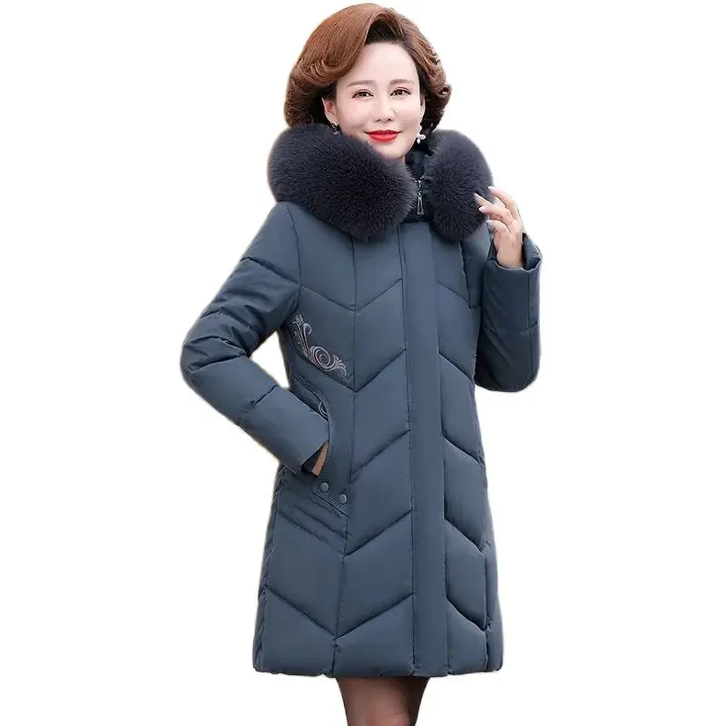 

Middle-aged Elderly Women Winter Jacket Nice Embroidery Velvet Warm Cotton Padded Jacket Parkas Female Basic Coat Overcoat 6XL