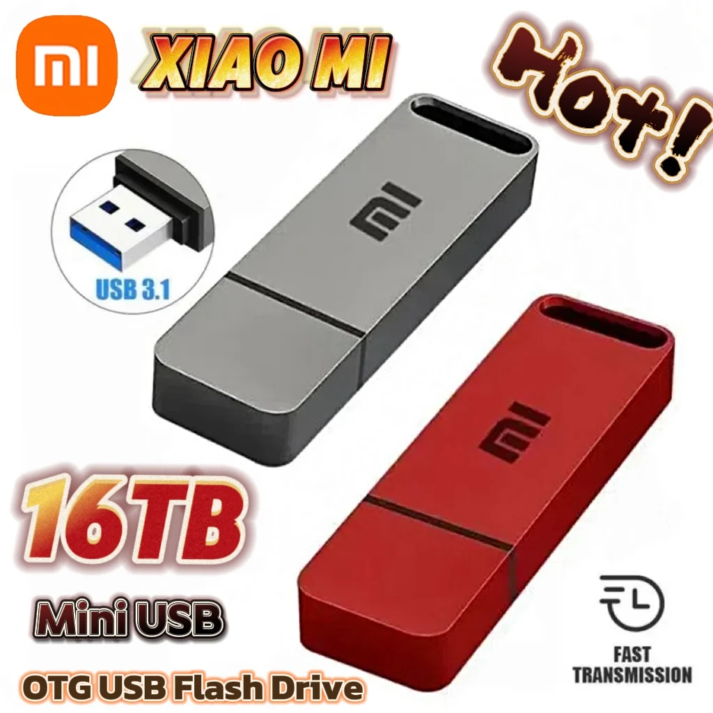 

Флэш-накопитель Xiaomi 16 Тб OTG USB3.1, портативный металлический водонепроницаемый флэш-накопитель 8 ТБ 4 ТБ Type C