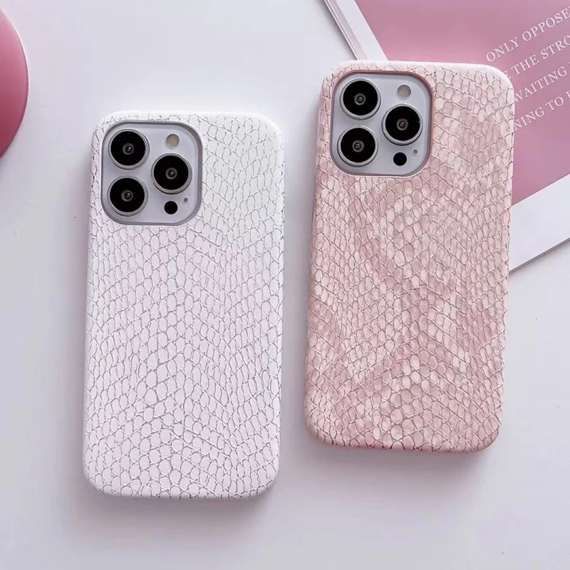 Luxury Chic Snake Texture Leather Silicone Soft Phone Case For Iphone 11 12 13 14 15 16 Pro MAX Plus X XS XR 8 White Pink Cover