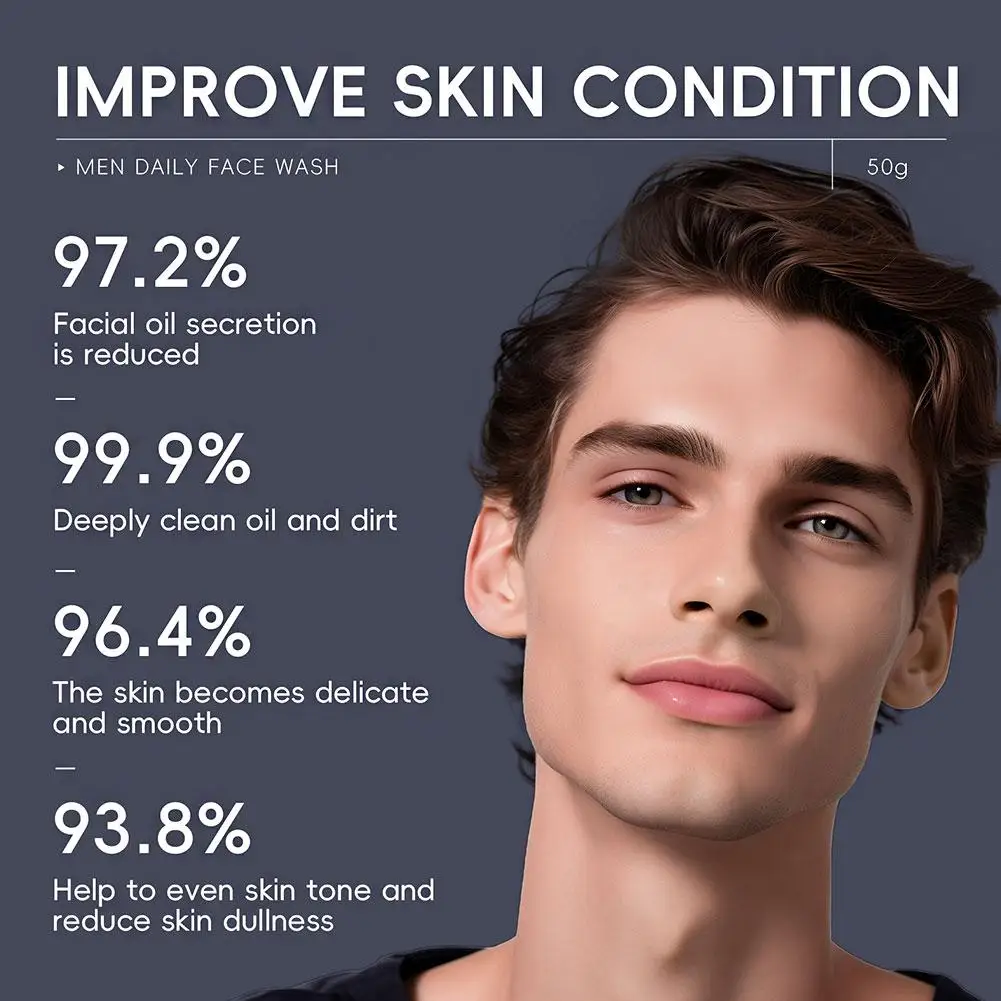 Limpeza Profunda de Limpeza Facial Masculino, Controle de Óleo, Produtos Hidratantes, Cuidado, Refrescante, Beleza, Pele, Suave, E6H3, 50g