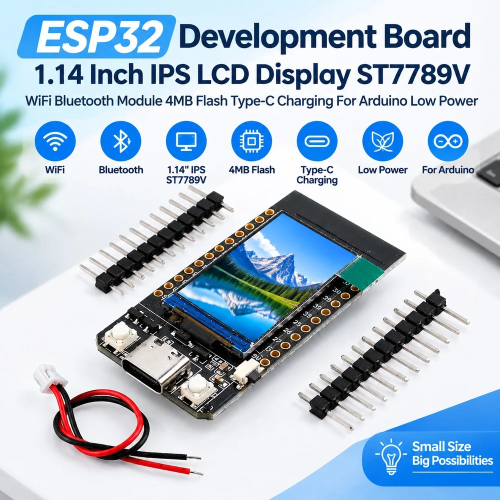 1.14 Inch IPS LCD Display ESP32 Development Board ST7789V WiFi Bluetooth Module 4MB Flash Type-C Charging For Arduino Low Power