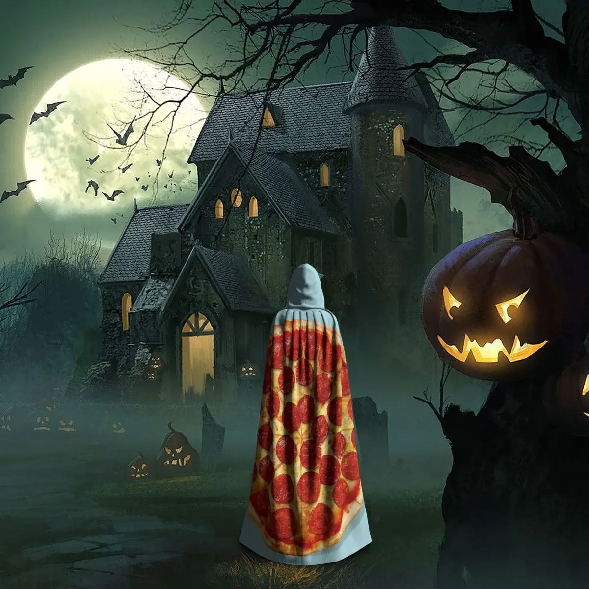 

Pepperoni Pizza длинный плащ с капюшоном ведьмы средневековый костюм накидка для косплея Хэллоуин пальто для взрослых унисекс