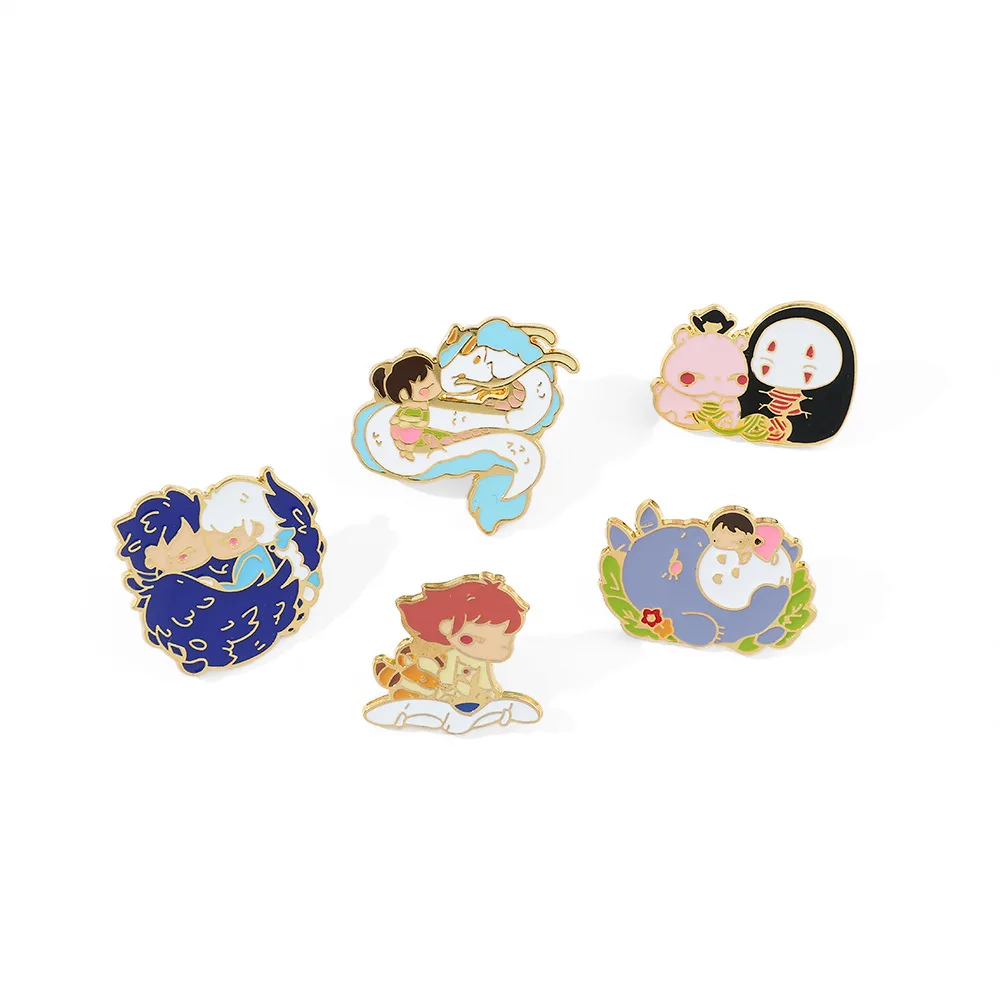 

1 Set Japanese Cartoon Cute Movie Characters Surrounding Metal Badges Magical Girl White Dragon Totoro Anime Brooch Accessories