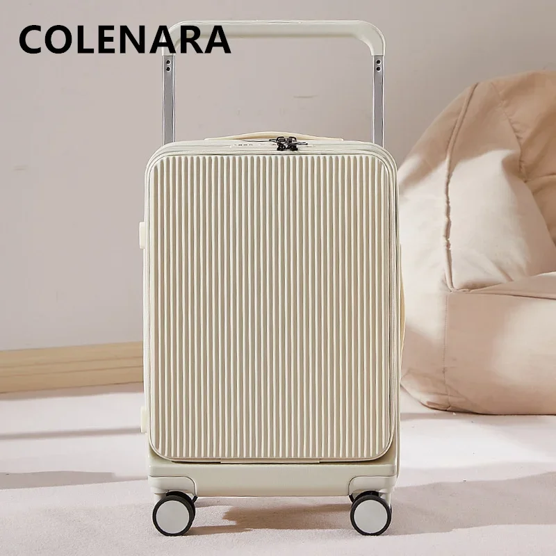 

COLENARA Luggage with Wheels Front Opening Laptop Boarding Case USB Charging Trolley Case 20"22"24"26 Inch Cabin Suitcase