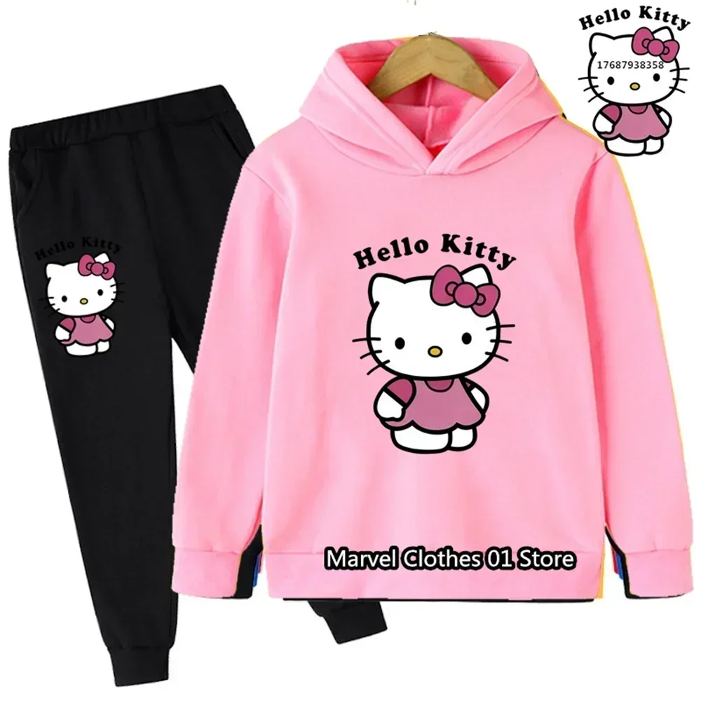 Hello Kitty Hoodies Sets Boys Outfit Set Kids Clothes Girls Clothing Tops Pants Suits 3-14 Years Old Ports Suits Hoodies Sweater