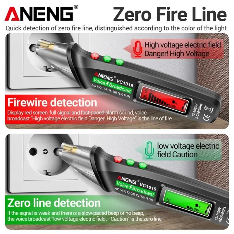 VC1019 Electric Wire Detector Intelligent Voice Broadcast Tester Pen Infrared Sensor Positioning Voltage Tester, Durable
