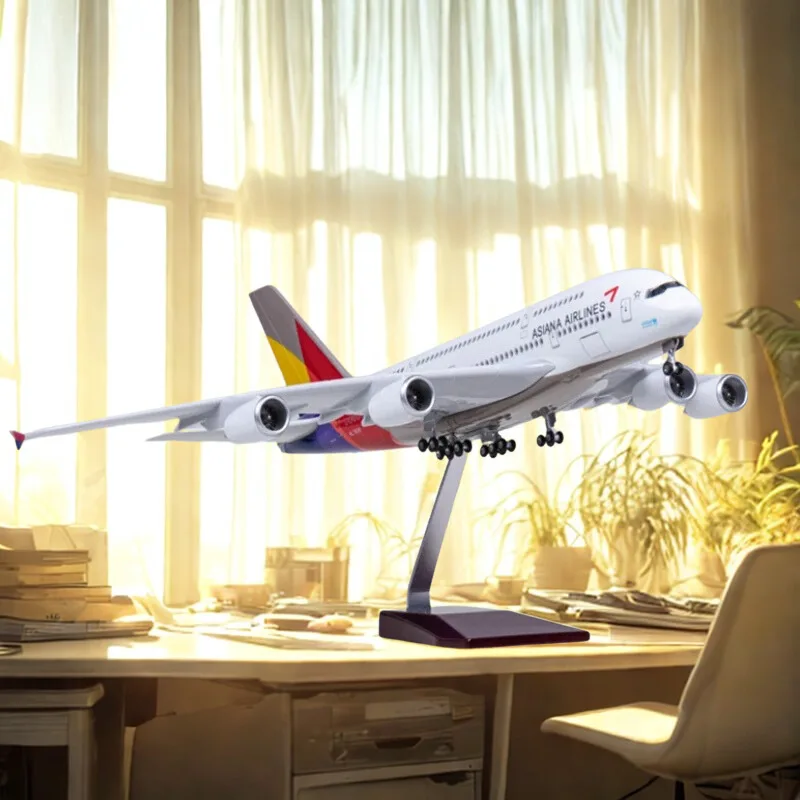 

47CM 1:160 Model Aircraft Airbus A380 Asiana International LED Light Die-casting Machine Collected Toy Airplanes Decoration