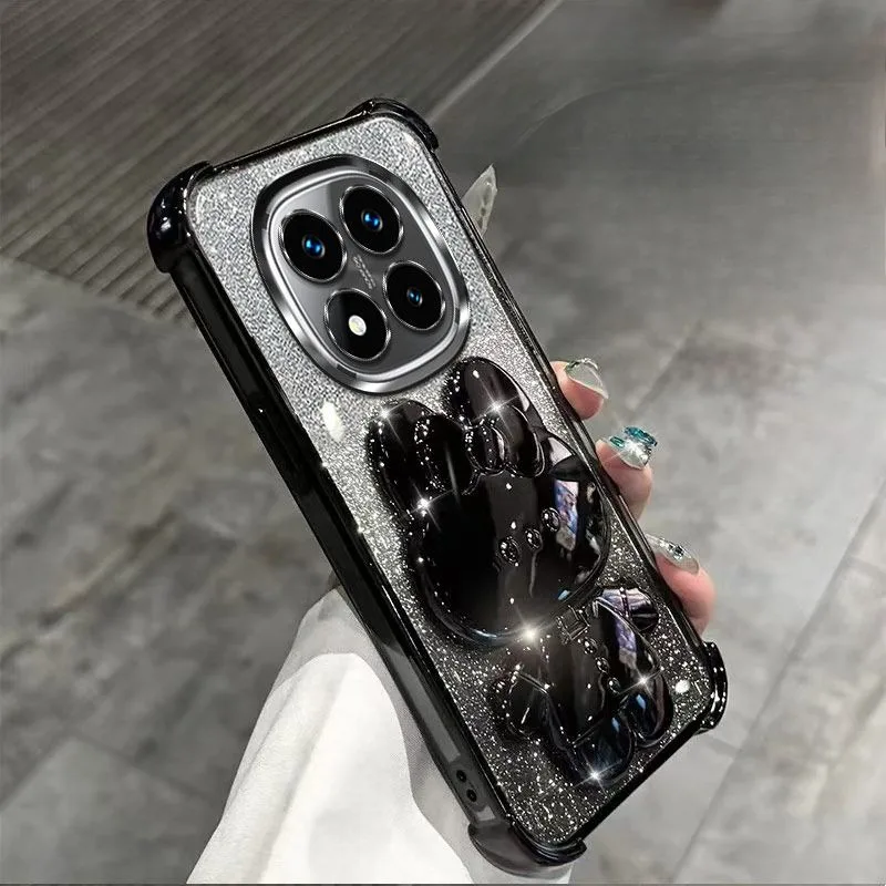 레드미 노트 14 프로 케이스 미러 홀더 글리터 충격 방지 커버 샤오미 레드미 노트 14 15 프로 플러스 15 15C 14C 4G 5G 케이스