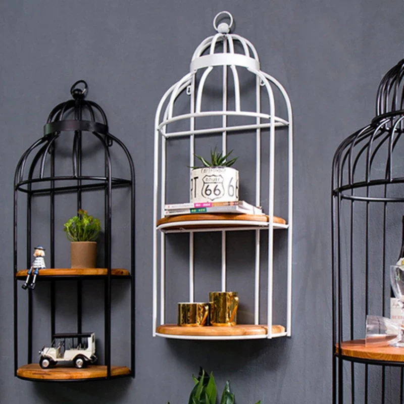 Birdcage Storage Shelf Creative Flower Stands Wrought Iron Wall Shelf Multi-layer Living Room Bookshelf Decorative Plant Rack