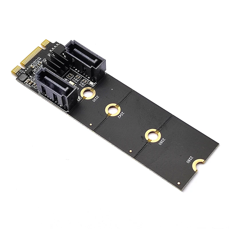 NGFF M2 NVME to SATA3.0 6Gb Card Adapter M.2 Key-M PCIE NVME to Dual SATA 3.0 Expanion Card Riser Converter JMB582 PCIE 3.0 Chip