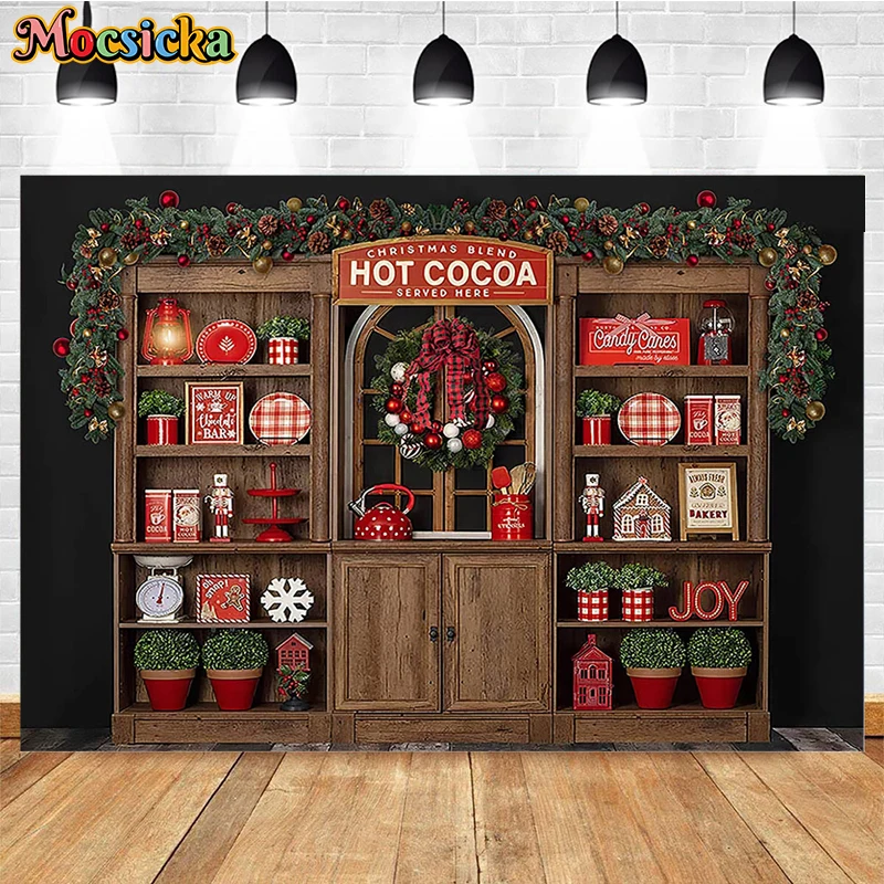 Christmas Store Background para Photo Studio, Presentes de Natal, Holiday Party, Kids Portrait Banner, Family Photography Backdrop