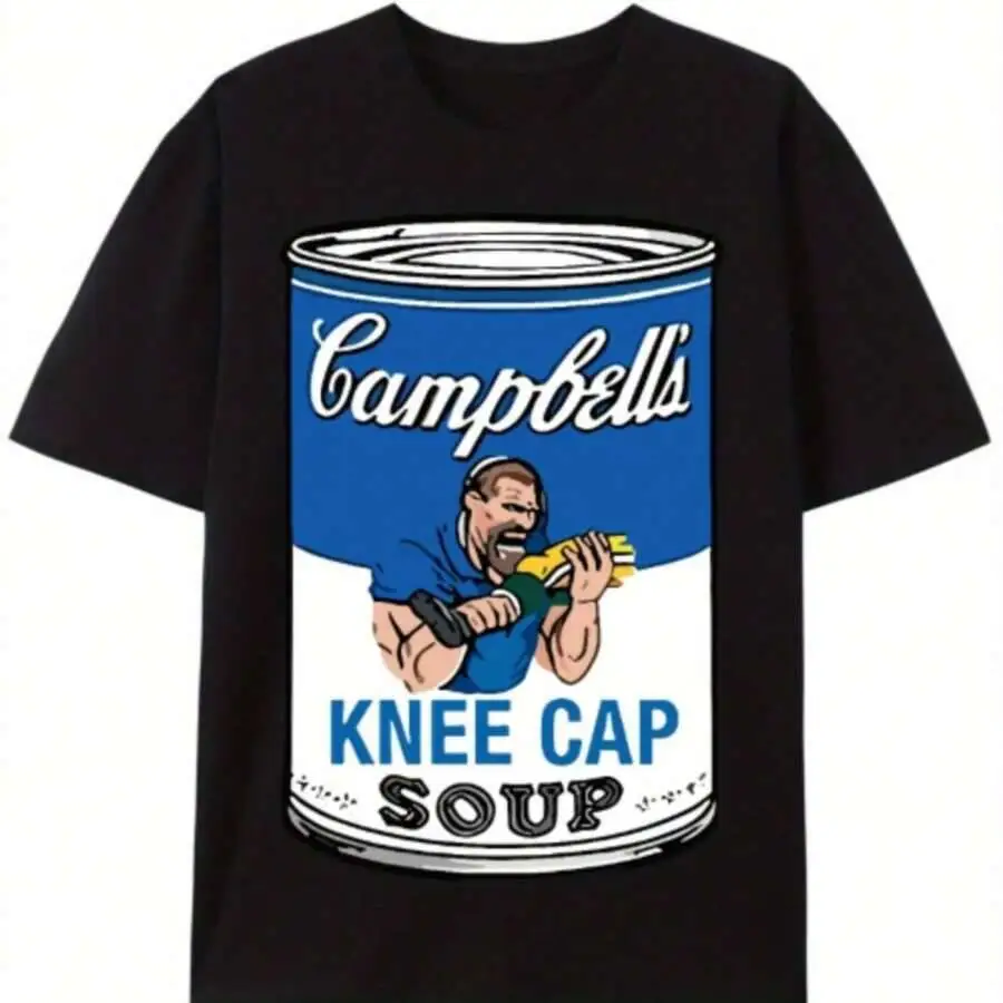Soup T-Shirt, Detroit Lion Dan Campbell Knee Funny Men's Short Sleeve Pattern Collection Black Prcap T-Shirt 100% Cotton Trendy