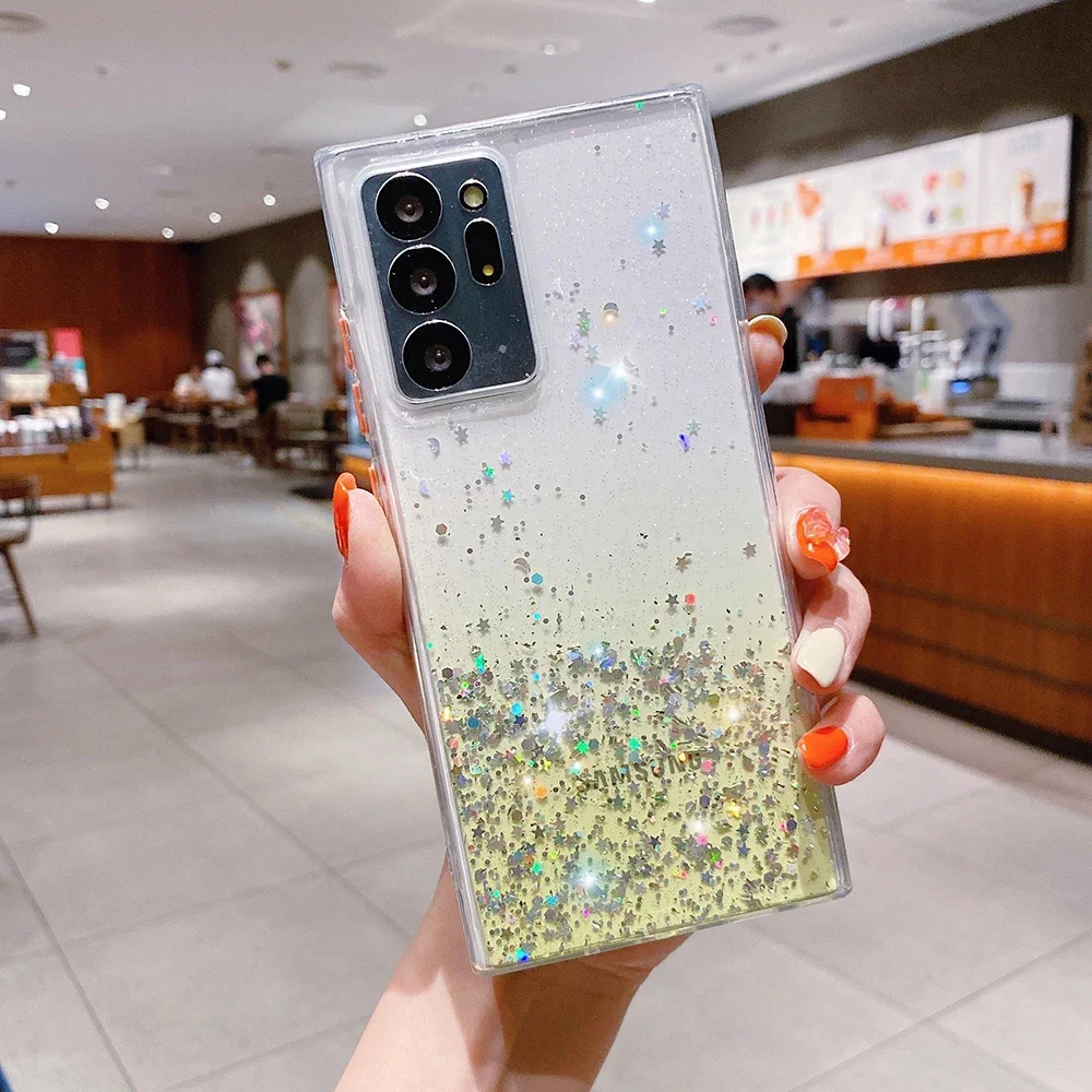 เคสกลิตเตอร์ไล่ระดับสีสำหรับ Samsung Galaxy S21 FE S22บวก S23 A54 A71 A73มาก A72 A53 A33ฝาครอบ TPU A34 L02