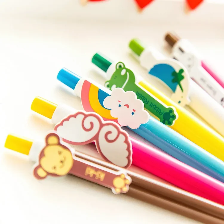 50pcs Creative stationery cute animal cartoon doll Rainbow ballpoint pen custom cartoon pen holder sample open mold pen holder