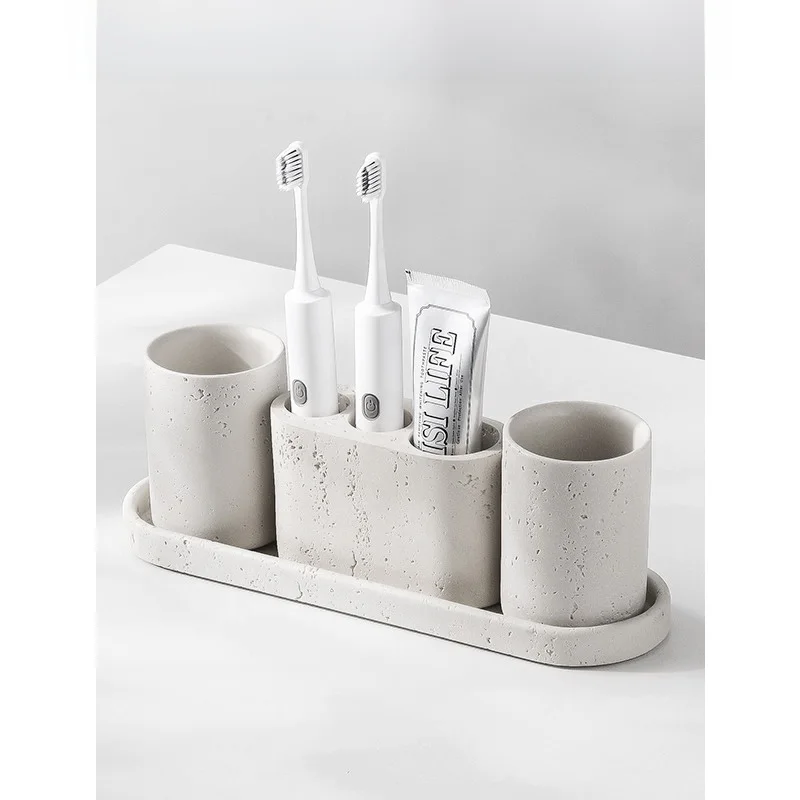 Luxury Hotel Bathroom Set Resin Toothbrush Holder Sink Cup Four-Piece Set for Toiletries And  Toothbrush Storage Rack