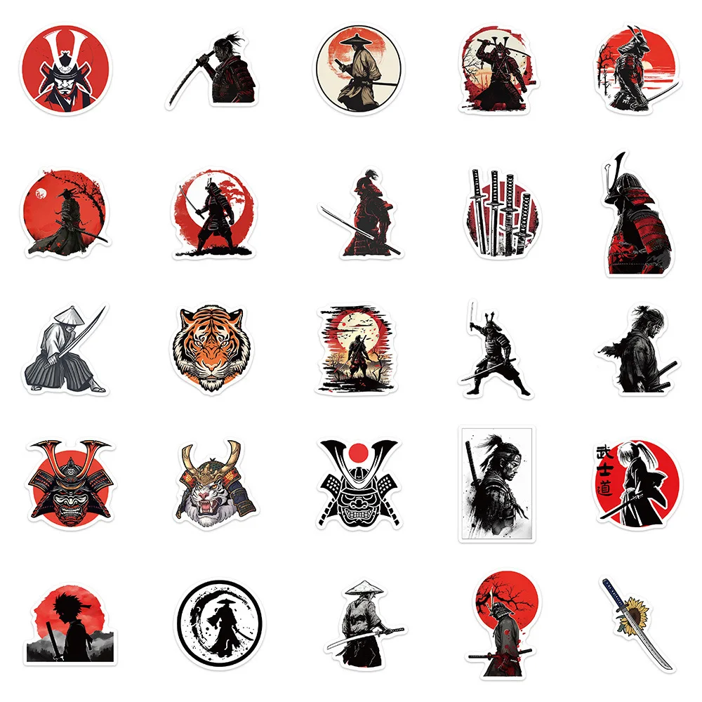 50pcs Japanese Bushido Series Graffiti Stickers Suitable for Helmets Desktop Wall Decoration DIY Sticker Pack Wholesale