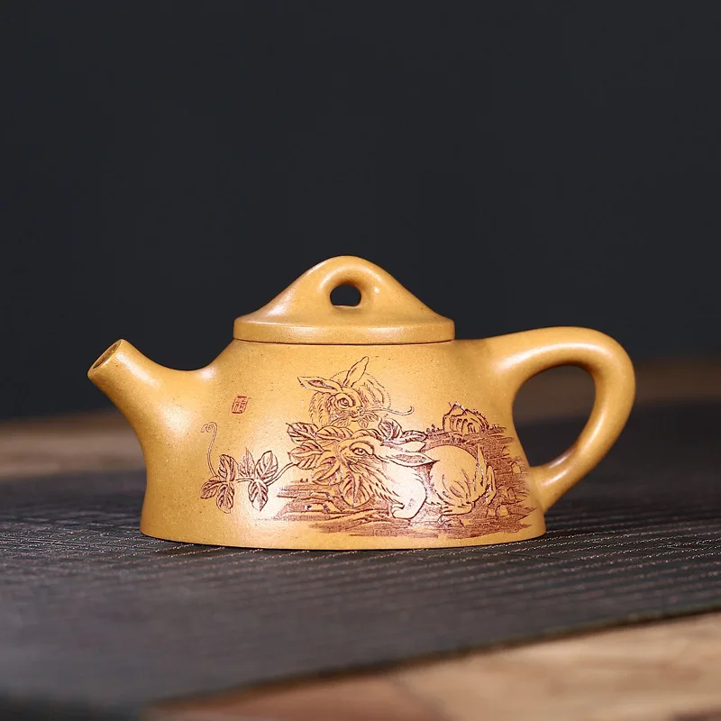 Drop-Shipping Handmade Yixing Pure Purple Clay Teapot With Engraved Design High-End Tea Set