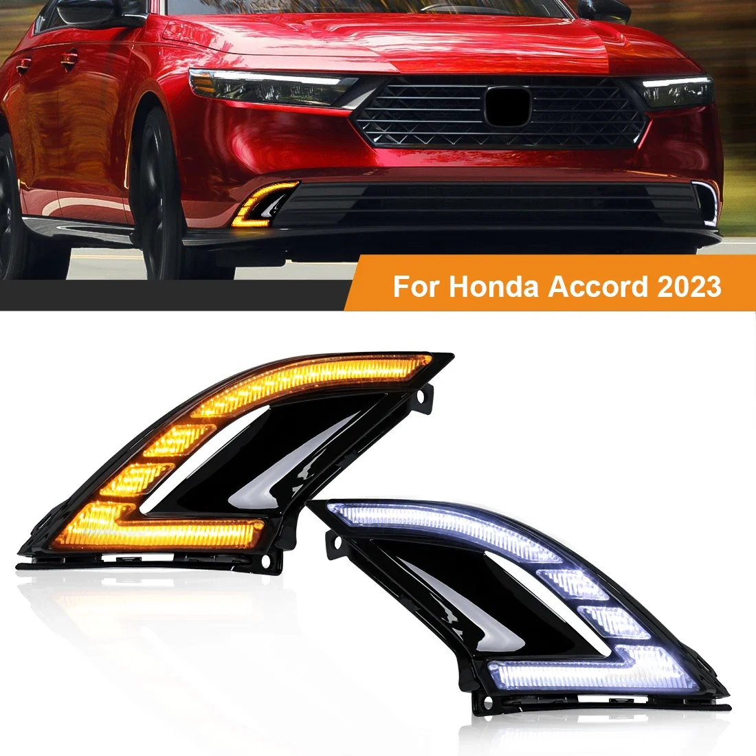 

LED Fog Lamp Car Accessories For Honda Accord 2023 2024 DRL Daytime Running Lights Headlights Dynamic Turn Signal White Yellow