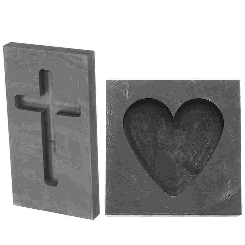 Crucible Graphite Ingot Mold Gold Silver Copper Brass Zinc Heart Shape 2pcs Coin