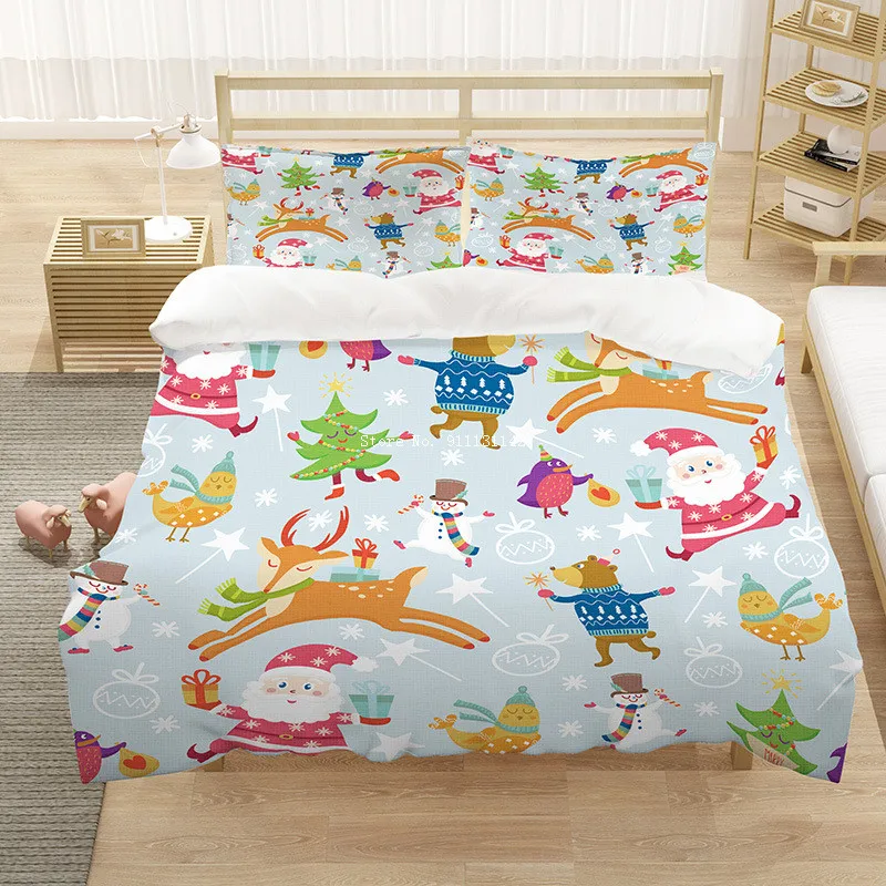 

3D Jolly Christmas Patterned Duvet Cover With Pillowcase Stylish Bedding Set Single Double Full Queen King Size Bedroom Decor