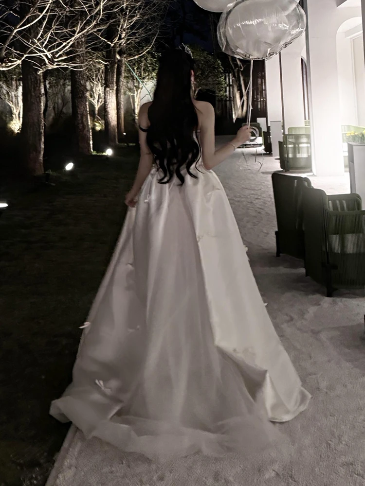 Robe de soirée en Satin Ele avec nœud papillon pour femmes, taille moyenne, jupe trapèze longue Dr No Sve, Par de mariage coréen