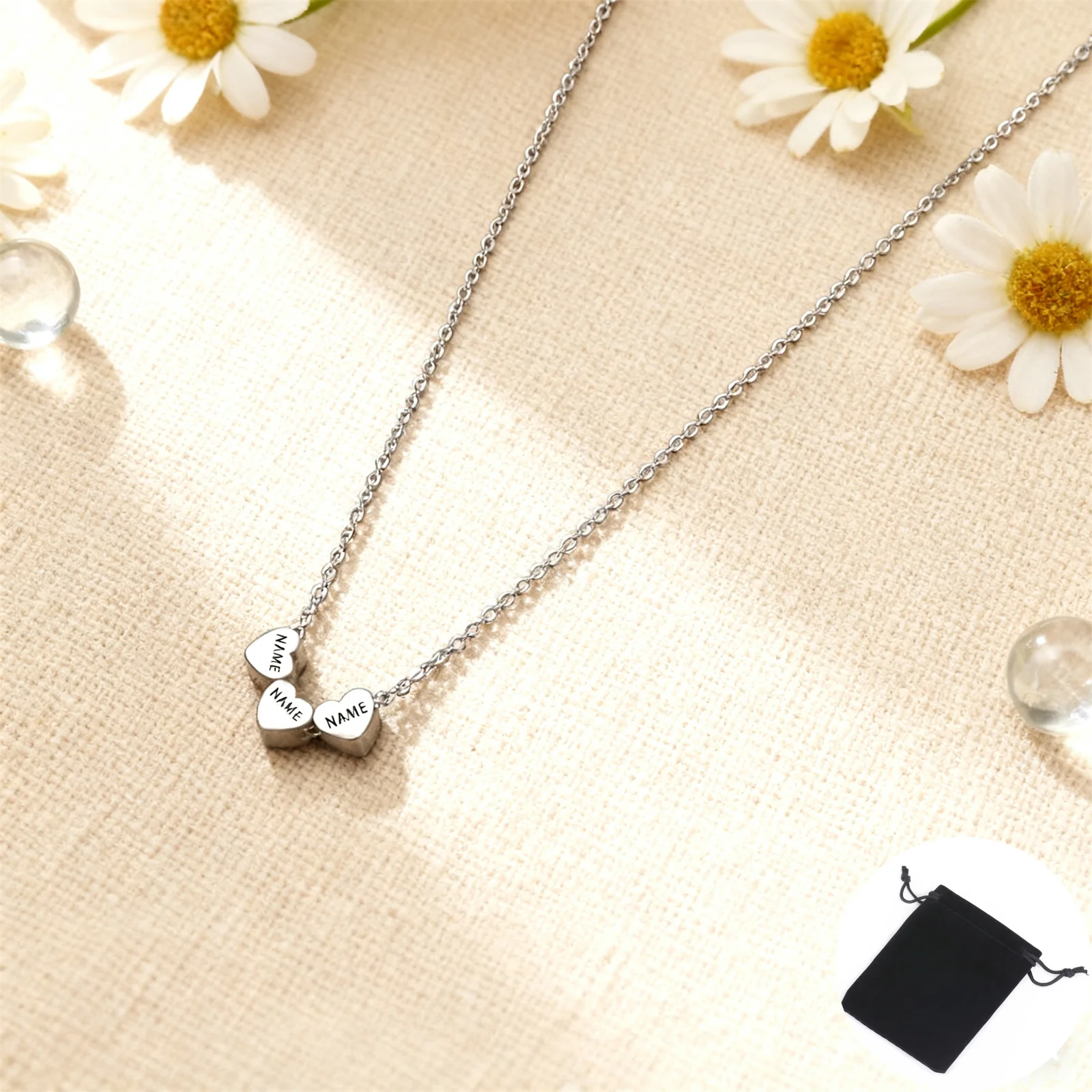 Customized Name Date Mini Minimalist Love Necklace Stainless Steel Heart Shaped Women's Necklace Fashion Couple Jewelry Gift
