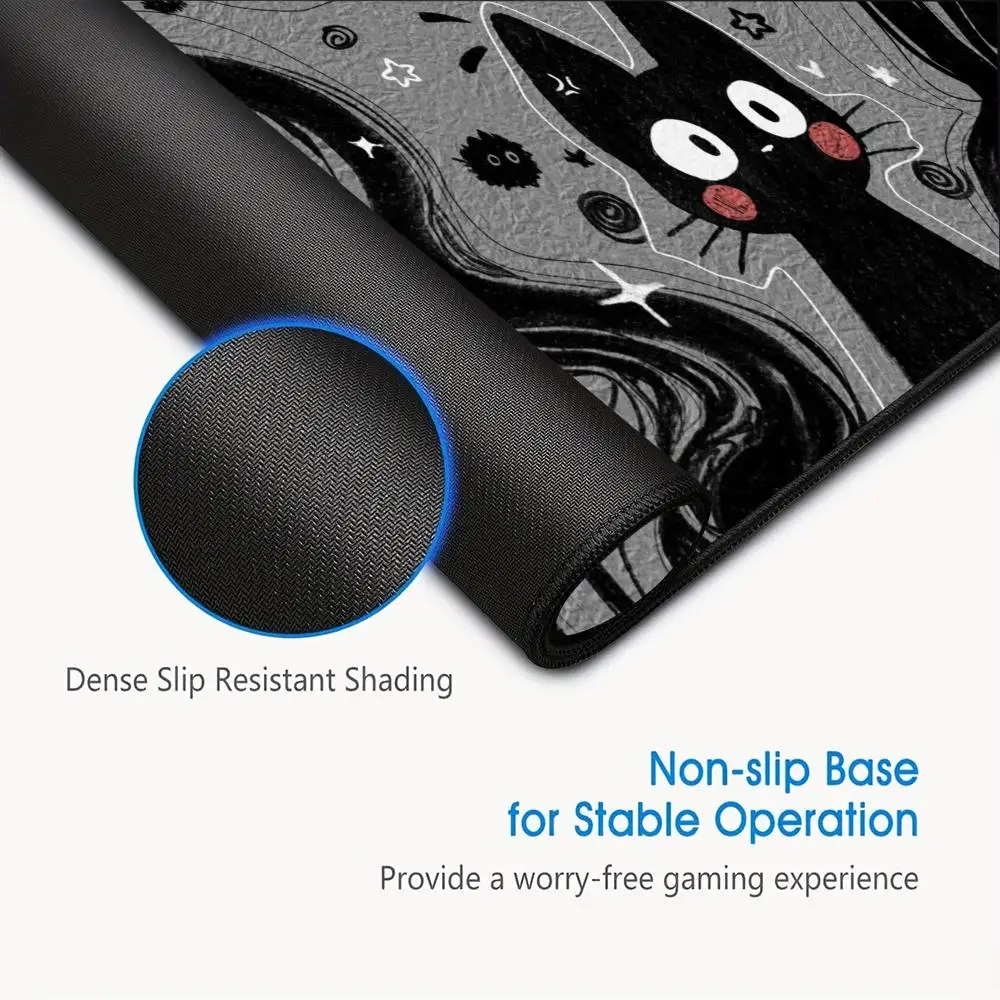 Gato preto dos desenhos animados em fundo cinza preto Tapete de mouse lavável com fundo de borracha antiderrapante adequado para trabalho e jogos e escritório