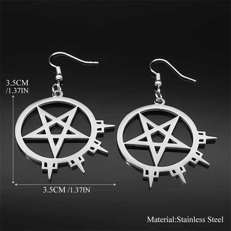 Deadly Enemy Metal Music Band Inverted Pentagram Hoop Earring for Women Stainless Steel Black Color Hip Hop Earrings Jewelry