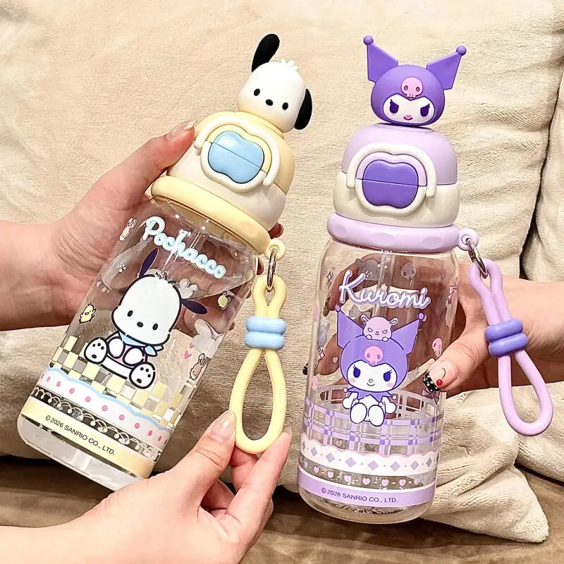 

Kawaii Kuromi Cartoon Tritan Water Cup High Appearance Double Drinking Straw Cup Portable Cute Doll Cup for Daily Life