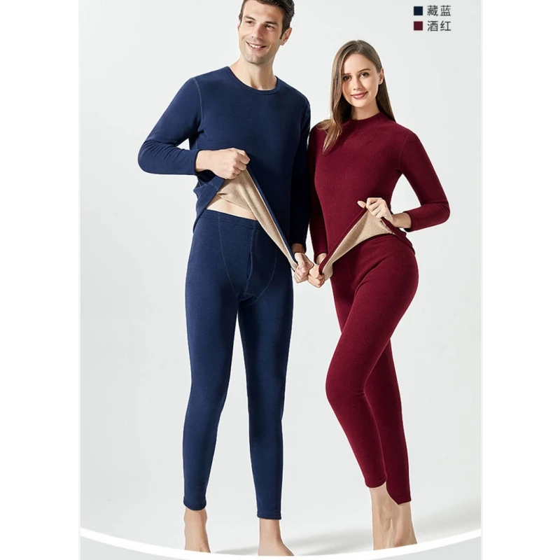 Couple Ultra-Soft Thermal Underwear Sets  Men & Women High Elastic Sherpa Thicken Base Layer Fleece Lined Top & Bottom Homewear