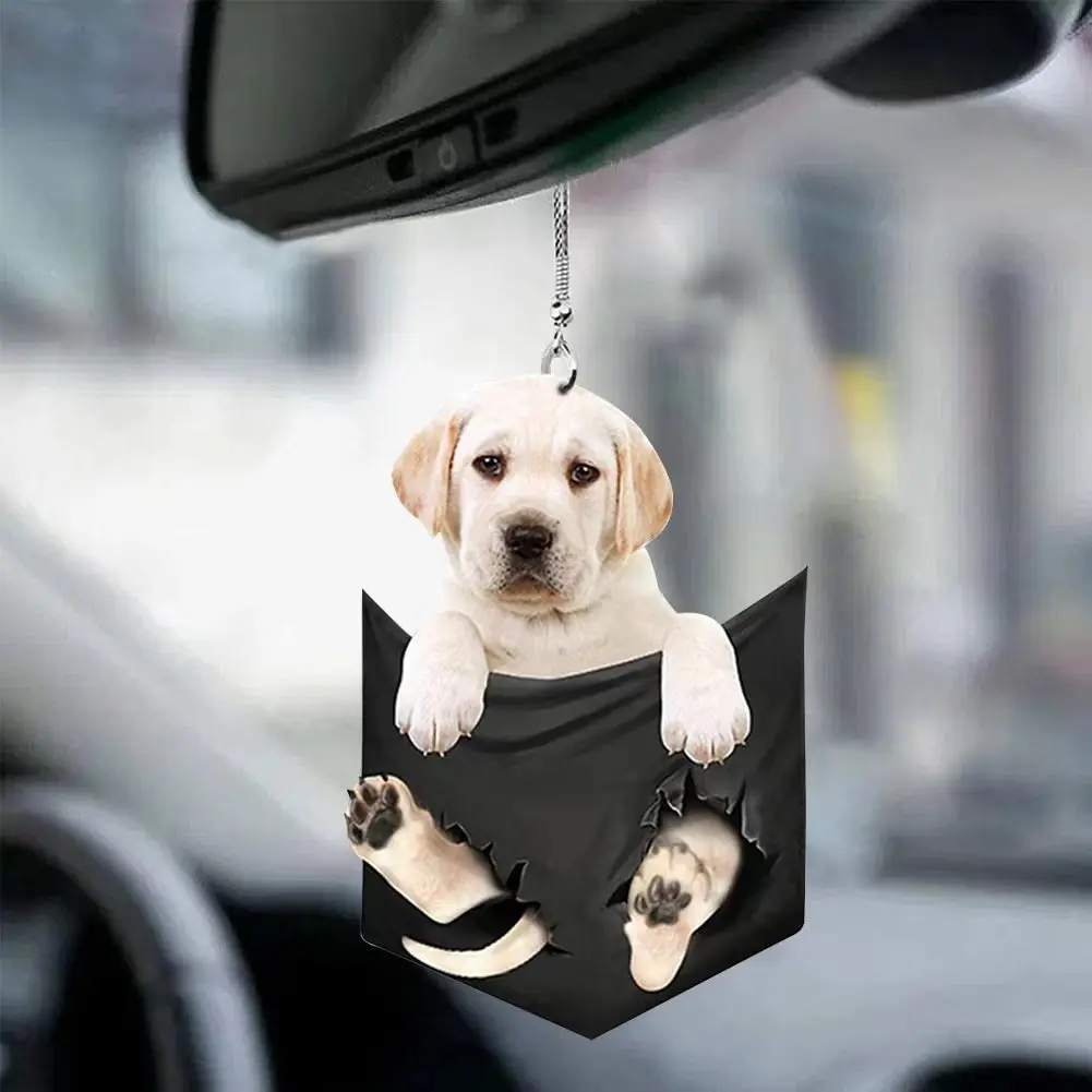 Funny Car Pendant Cute Dog Hanging Car Rear View Mirror Pocket Little Dog Swing Auto Interior Decoration Hanging Puppy Ornaments