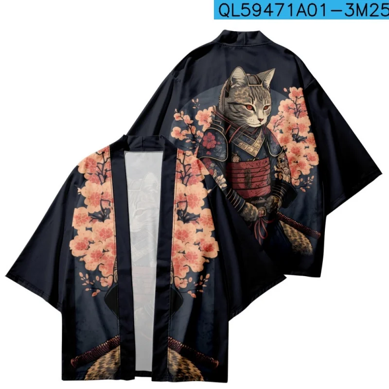 Chinese Style Retro Loose Three-Quarter Sleeve Home Haori Cardigan Cat Hanfu Coat Summer Air-Conditioning Outerwear Shirt Sun Pr