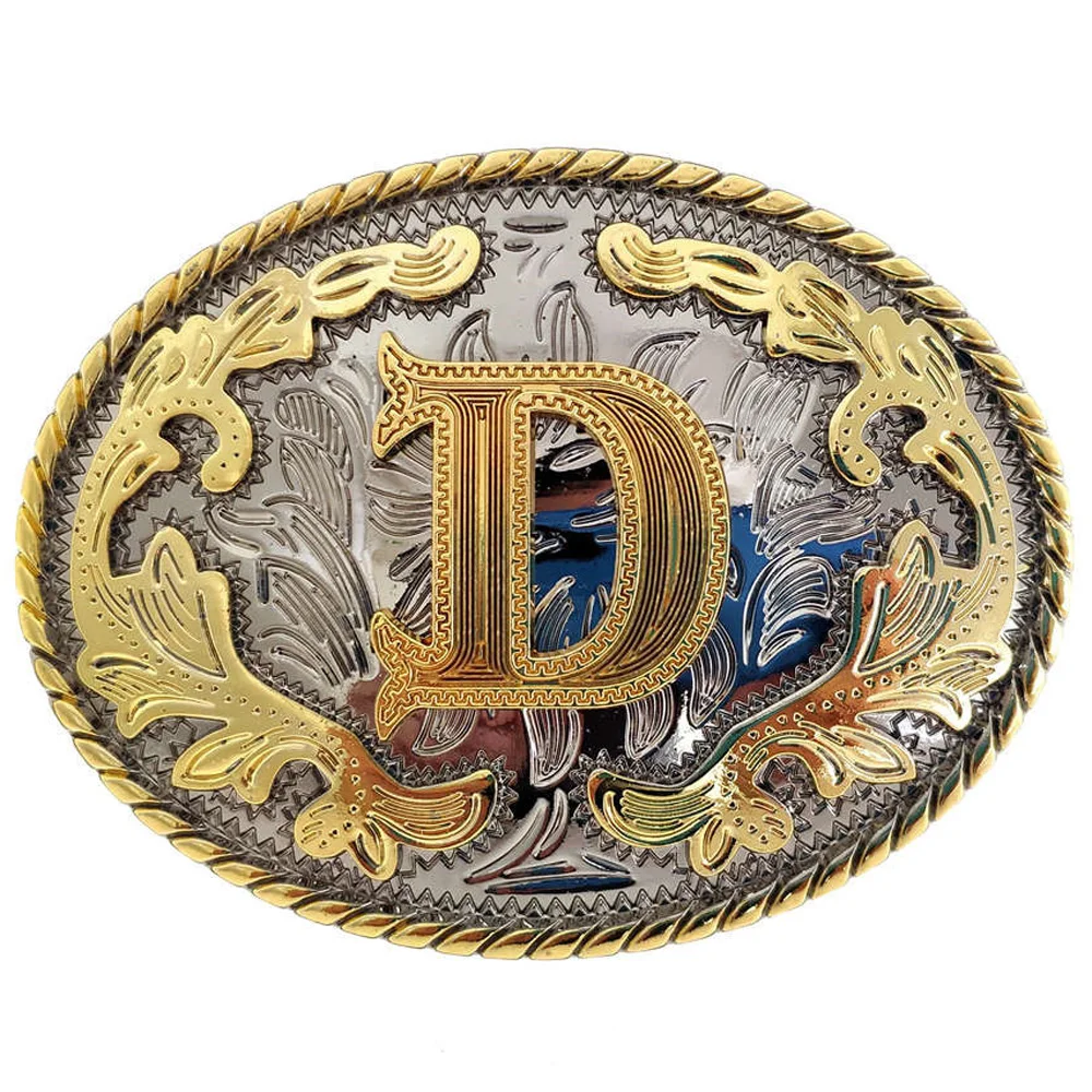 Cheapify Dropshipping Western Initial Letters ABCDEFG to Y-Cowboy Rodeo Gold Large Belt Buckle for Men and Women (ABC-Z)