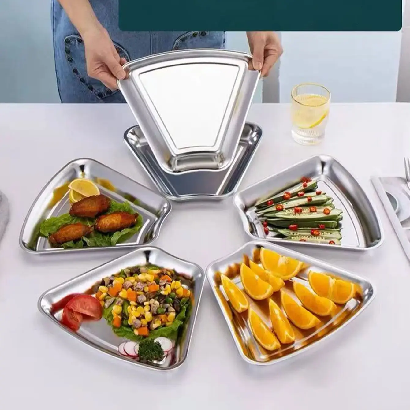 Stainless Steel Fan-Shaped Plate, Heatable Creative Hot Pot Plate, Large Round Platter Set, Candy Plate, 1 Piece