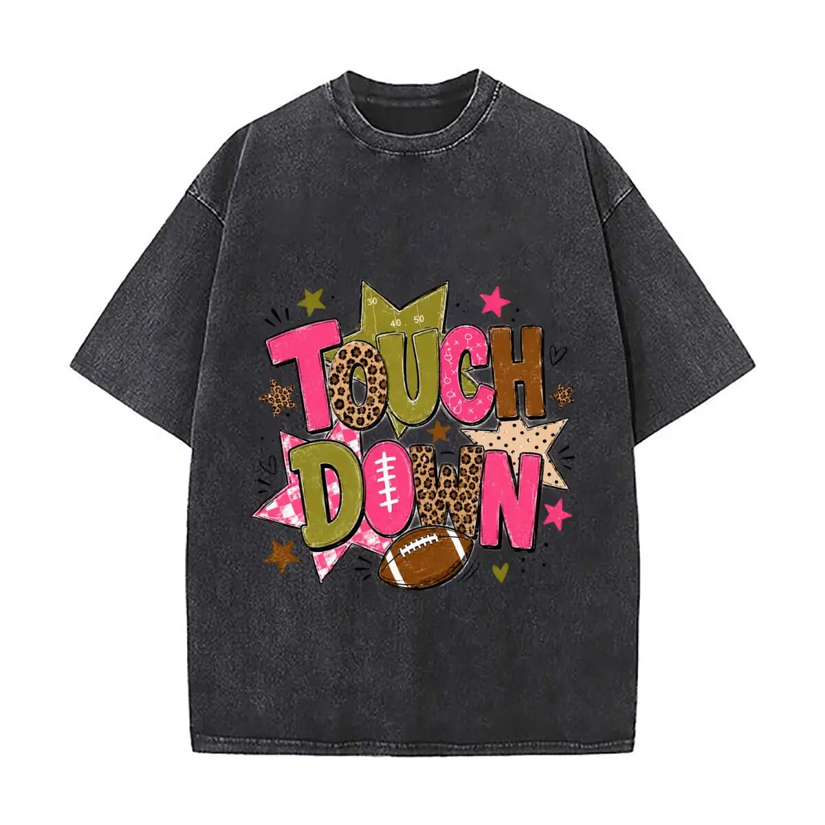 Leopard Touchdown Preppy Game Day Football Funny Graphic Distressed Vintage Oversized Streetwear Tops for Coffee Dates
