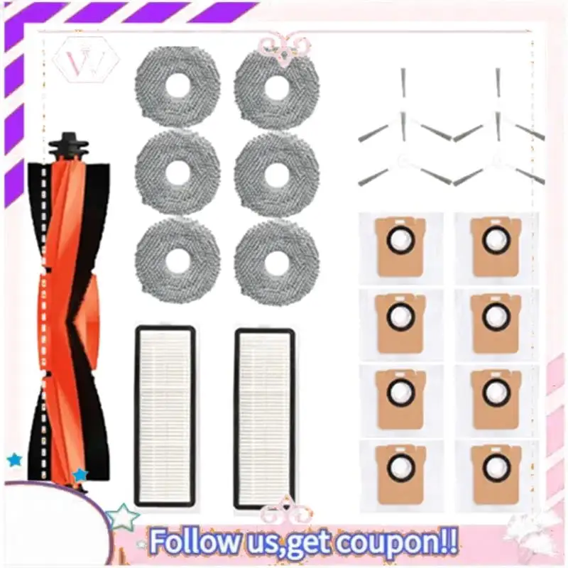 

A50F - Запасные части для робота-пылесоса Xiaomi Robot Vacuum X20+/X20 Plus: мешок для сбора пыли, салфетка для мытья полов, основная и боковые щетки, HEPA-фильтр