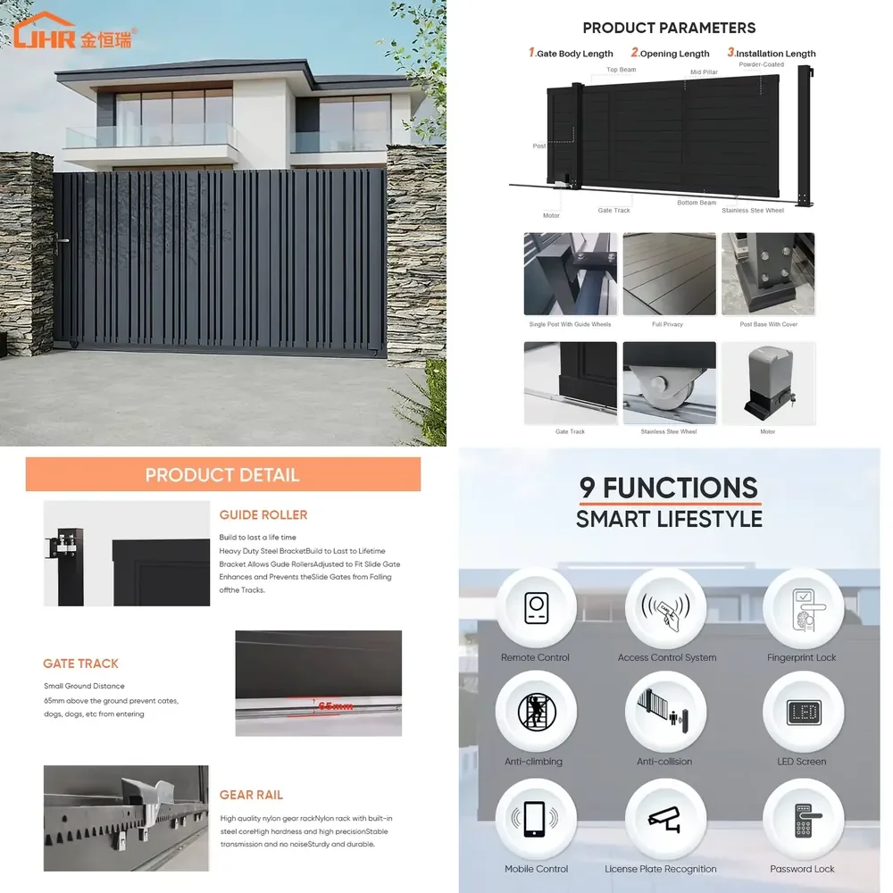 2026 Electric Aluminum Sliding Gate for Driveway Entrance Modern Home Security Heavy Outdoor Easily Assembled Trellis