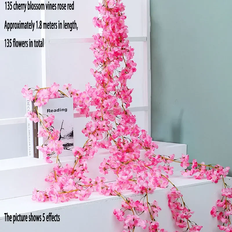 1 pezzo, vite di fiori di ciliegio artificiale da 95 pollici, parete di sfondo di piante finte appese per matrimoni, tavolo da festa, parete di decorazione per ufficio
