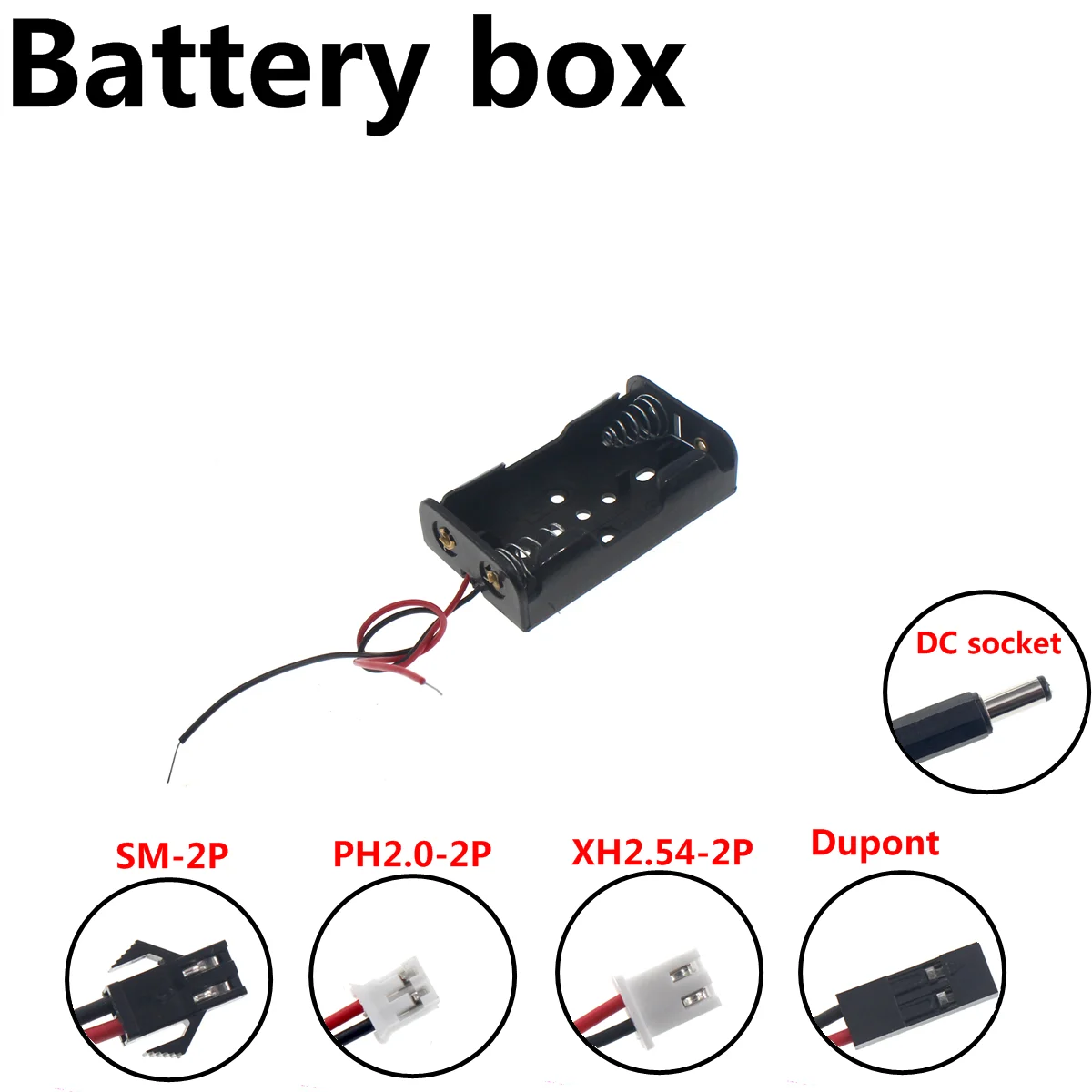 

5PCS DIY 2x AA Battery Holder Storage Box Case with DC 5.5x2.1mm XH2.54 PH2.0 SM-2P Power Plug