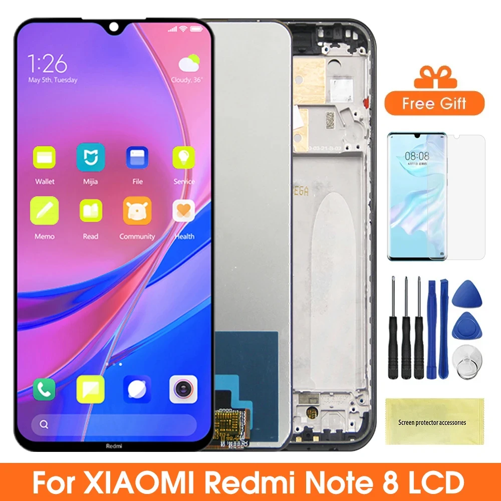 Screen for Xiaomi Redmi Note 8 M1908C3JH M1908C3JG Lcd Display Digital Touch Screen with Frame for Redmi Note 8 Replacement