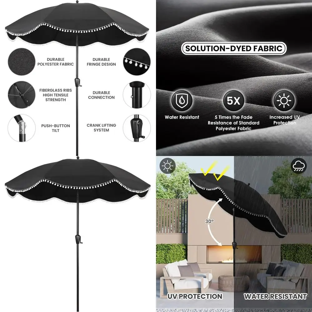 

Черно-белый полосатый зонт для патио длиной 9 футов для использования на террасе и в саду