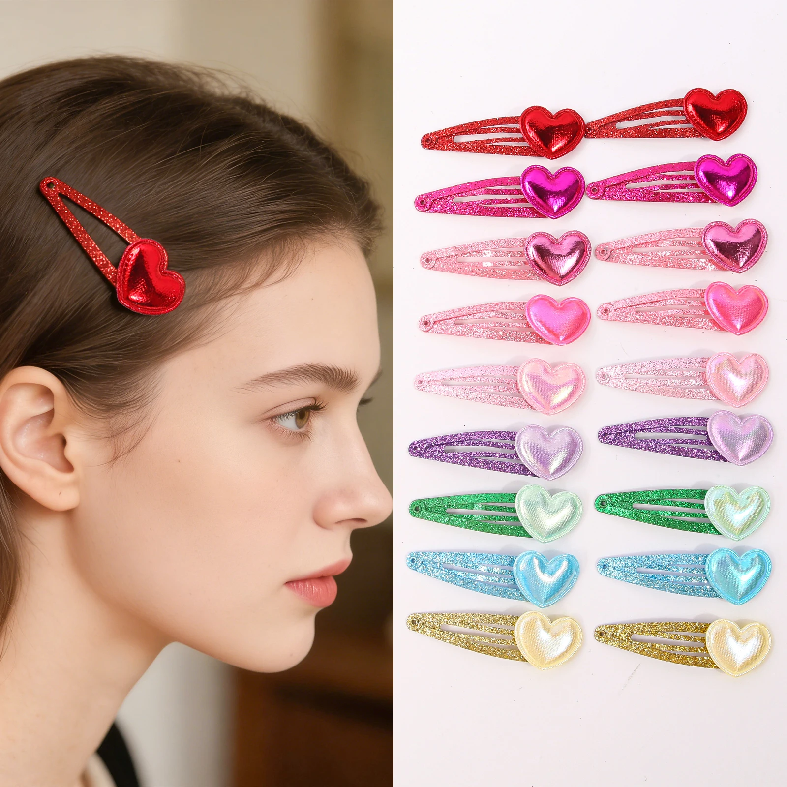 10/20 pcs of shiny heart-shaped BB hair clips, suitable for girls and women's daily party hair accessories