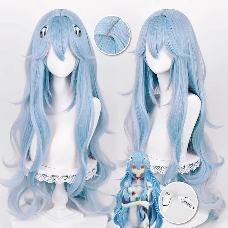 

Ayanami Rei Cosplay Wig Cyan Blue Curly Hair Anime Heat Resistant Halloween Party Wigs + Wig Cap