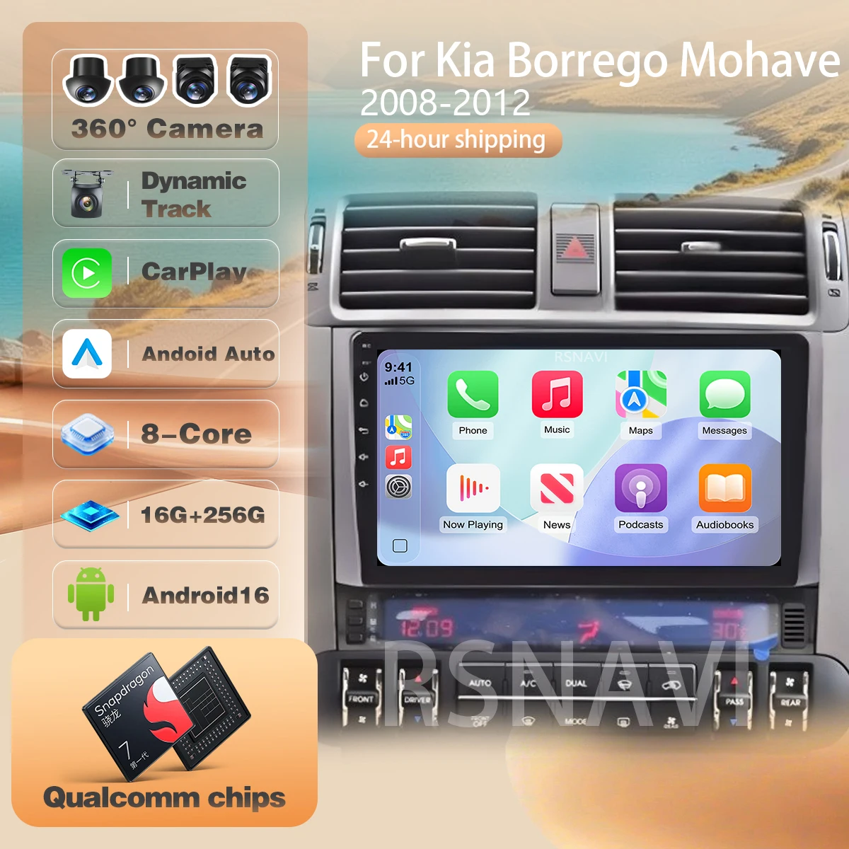 For Kia Borrego Mohave 2008 - 2012 steering wheel app control wireless Carplay Auto Car Radio Multimedia Video Player Android 16