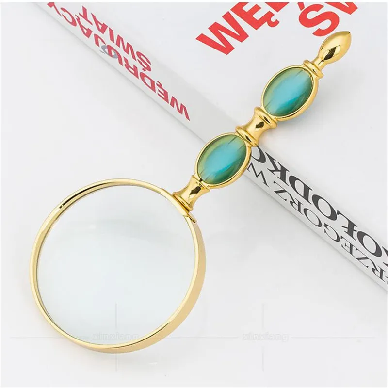 5x High Definition Handheld Magnifier Glass Portable Magnifier Jewelry Gems Newspaper Book Reading Eye Loupe 72mm Golden Handle