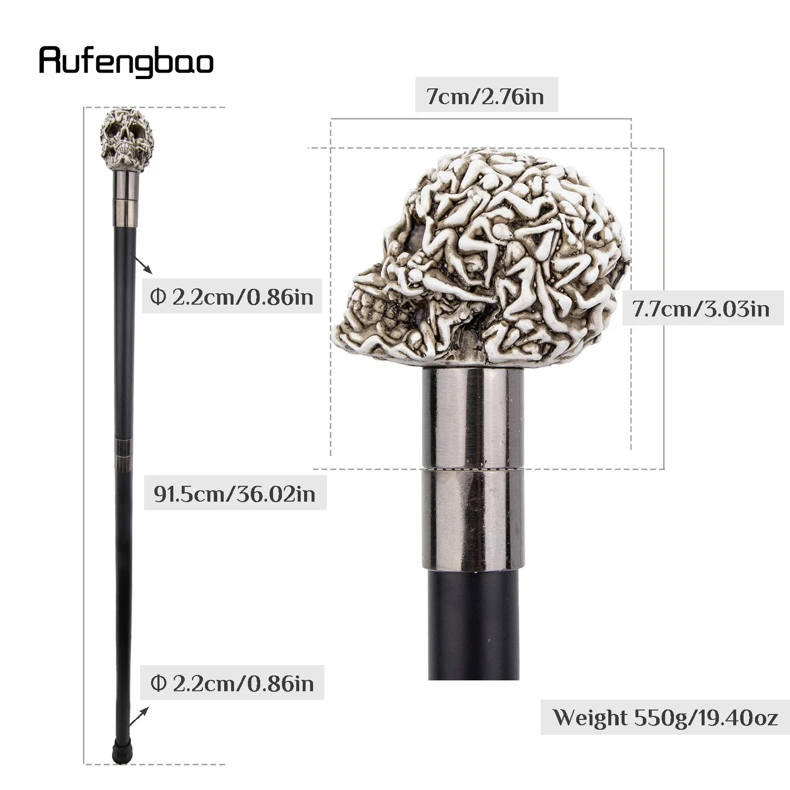 White Resin Skull Head Walking Cane Fashion Decorative Stick Elegant Cosplay Cane Knob Crosier 92cm  Performance Stage Cane view 2