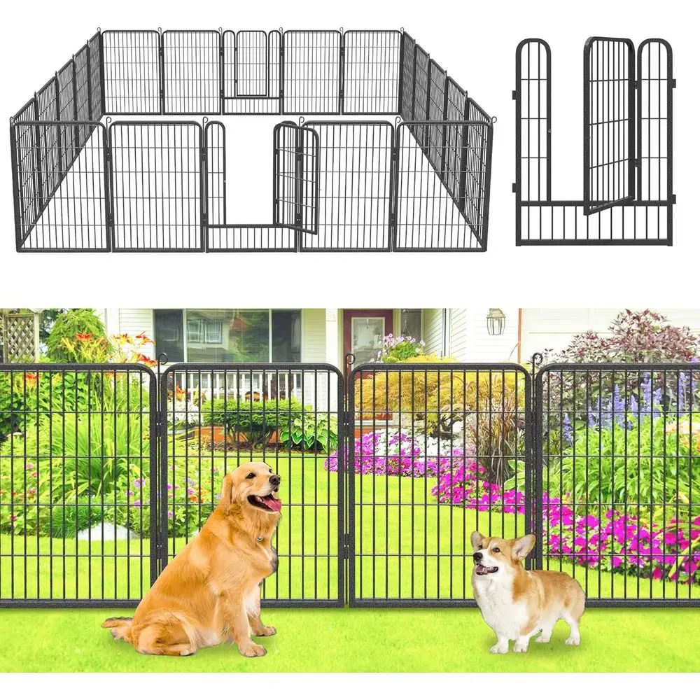 

52ft Long x 32in High 24-Panel No-Dig Metal Garden Fence with Gate for Temporary Dog Yard Enclosure