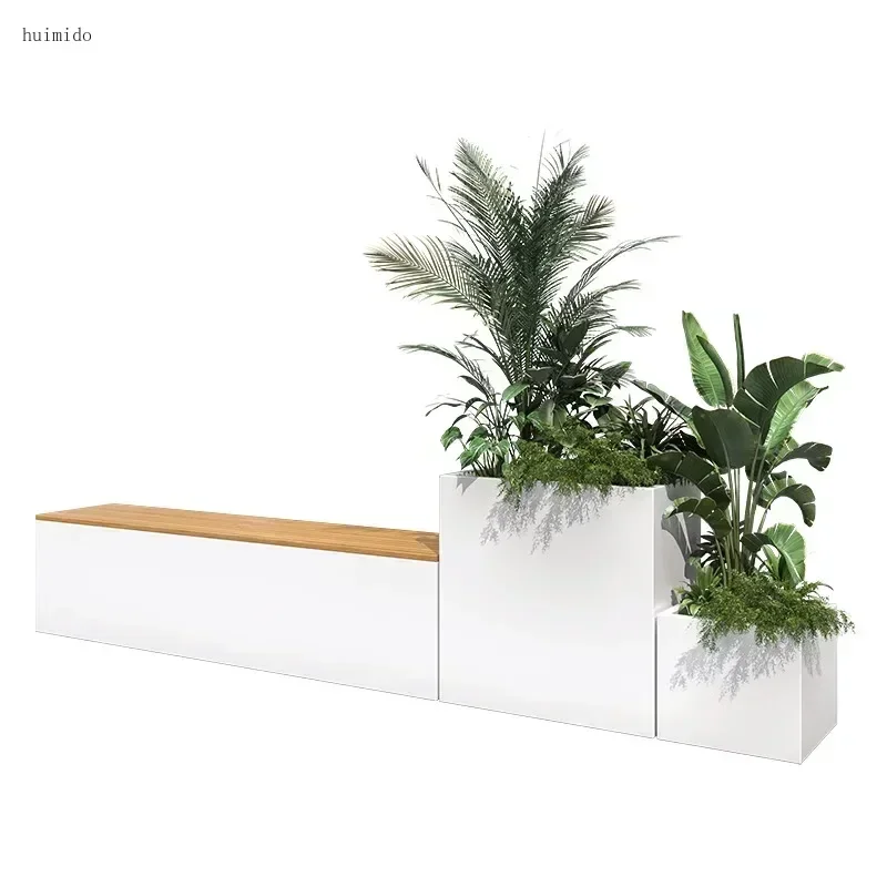 Outdoor wrought iron stainless steel flower box, sitting stool combination, shopping mall outdoor seat, flower bed,