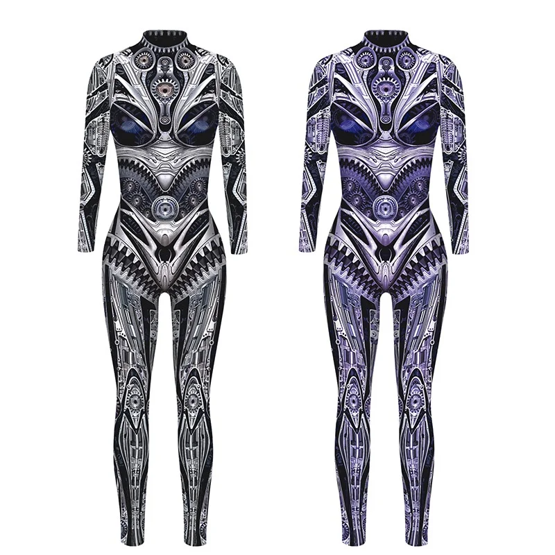 

Adults Machine Armor Robot Punk 3D Digital Printing Halloween Cosplay Costumes Women Men Jumpsuit Party Role Play Outfit